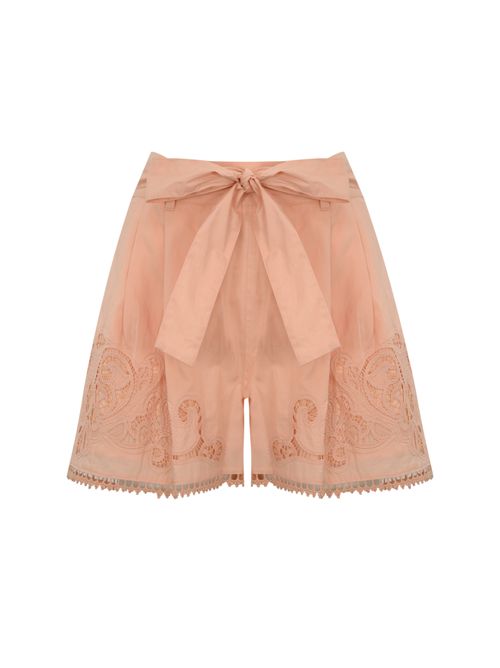 Shorts con ricami a jour in cotone Sahara Rose TWINSET | 251TT216606666