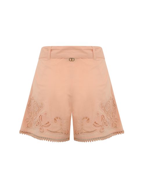 Shorts con ricami a jour in cotone Sahara Rose TWINSET | 251TT216606666
