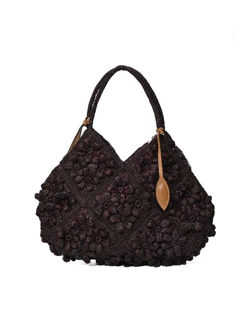 Borsa Desire in rafia con fiori Ebony AFAR | DESIREEBONY