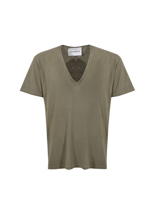T-shirt a scollo a V in cotone Verde AMARANTO | B6AB006618M