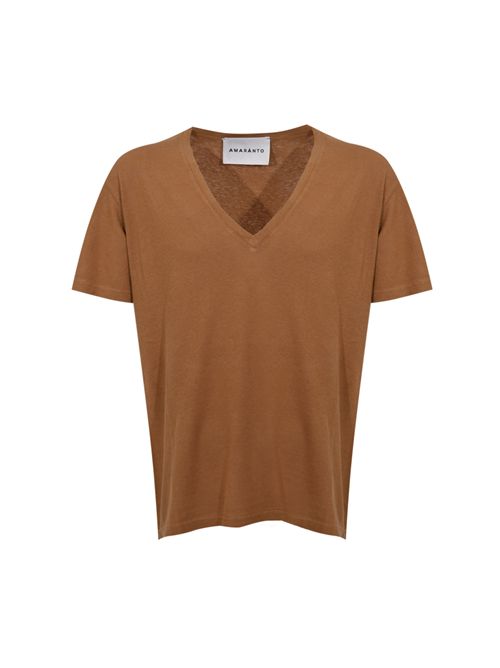 T-shirt a scollo a V in cotone Marrone AMARANTO | B6AB006662M