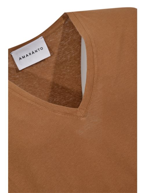T-shirt a scollo a V in cotone Marrone AMARANTO | B6AB006662M