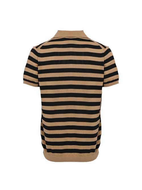 Polo in cotone a righe Safari/nero AMARANTO | B9AB0027430