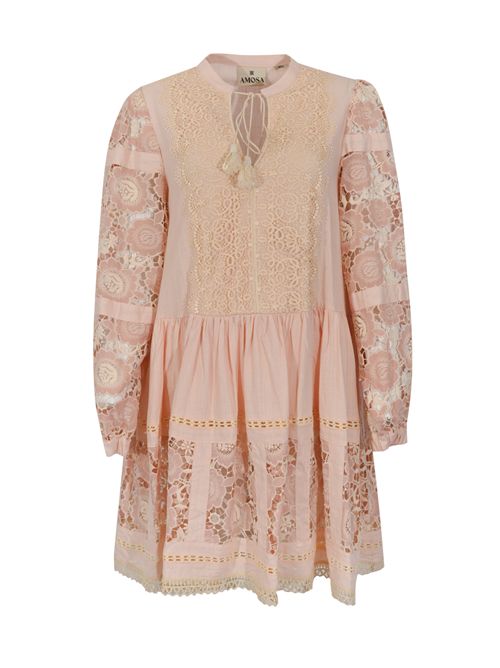 Abito corto in pizzo di misto lino e cotone AMOSA | A26SSAB05ROSA
