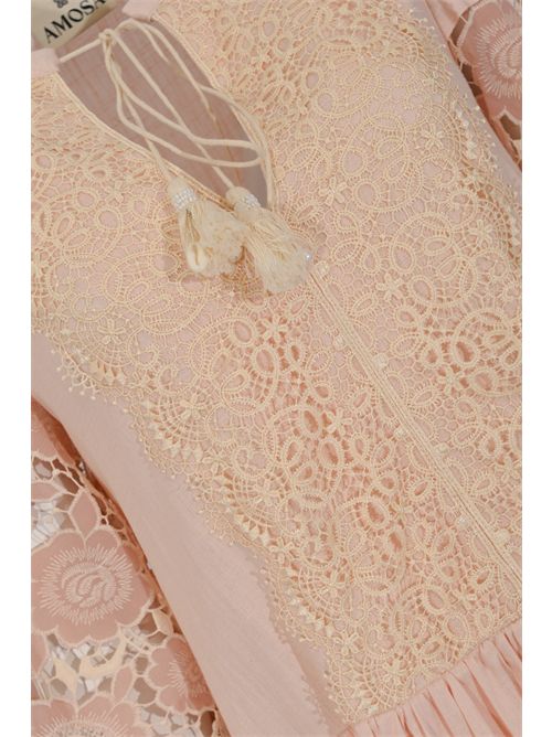 Abito corto in pizzo di misto lino e cotone AMOSA | A26SSAB05ROSA