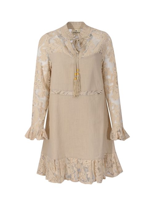 Abito in misto lino e cotone con ricami in pizzo AMOSA | A26SSAB06U.V.