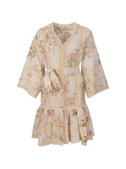 Abito in pizzo sangallo di cotone con stampa floreale AMOSA | A26SSAB38U.V.