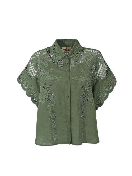 Camicia in pizzo di misto lino e lyocell AMOSA | A26SSCA02VERDE