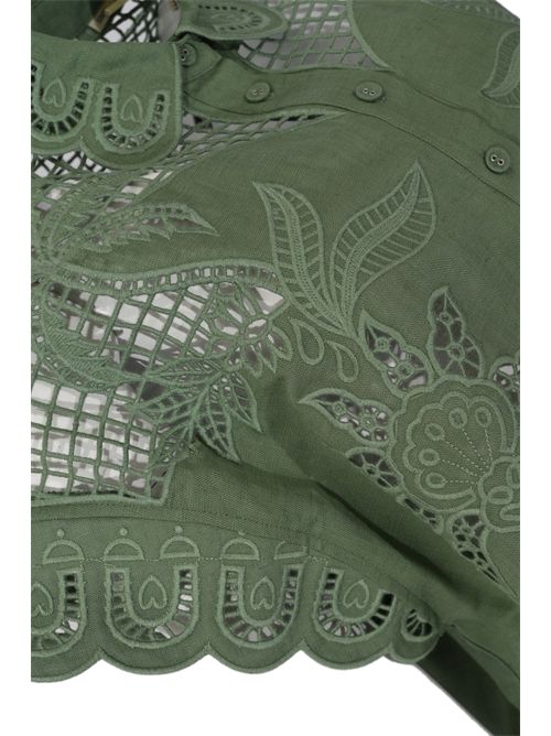 Camicia in pizzo di misto lino e lyocell AMOSA | A26SSCA02VERDE