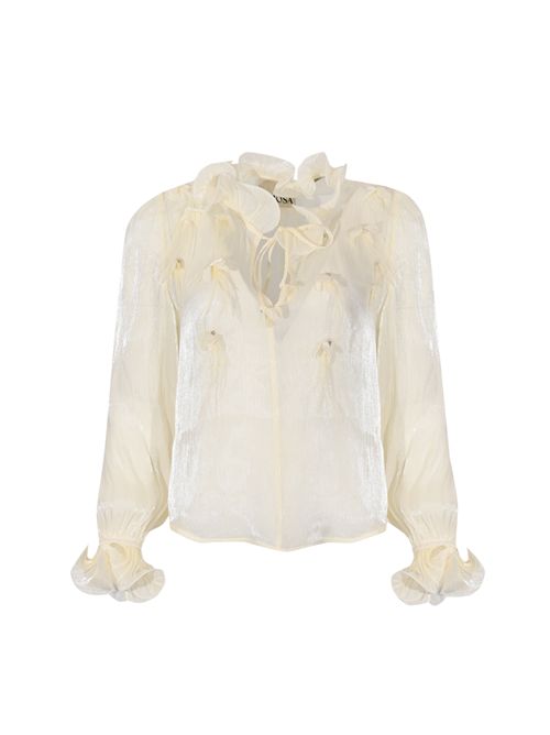 Camicia in organza effetto lucido con volant AMOSA | A26SSCA43PANNA