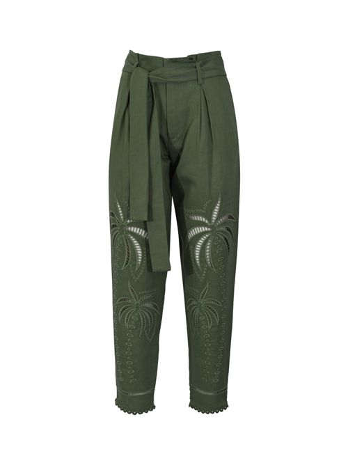 Pantalone in misto lino con ricamo palma AMOSA | A26SSPA04VERDE