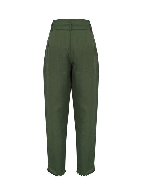 Pantalone in misto lino con ricamo palma AMOSA | A26SSPA04VERDE