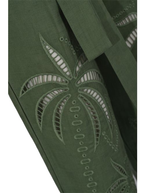 Pantalone in misto lino con ricamo palma AMOSA | A26SSPA04VERDE