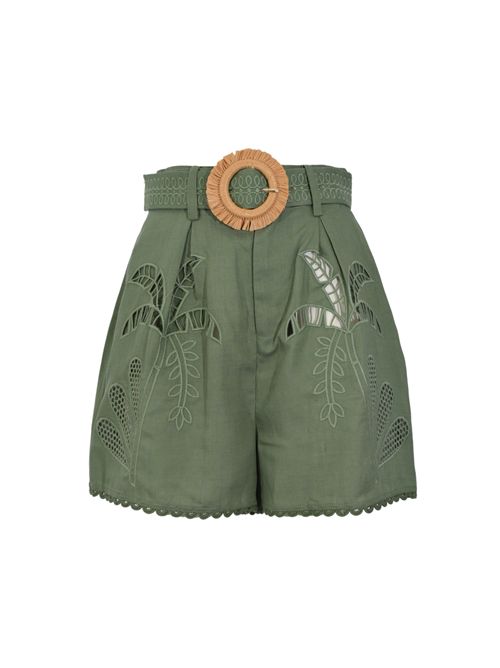 Shorts in misto lino con ricamo palma AMOSA | A26SSSH02VERDE