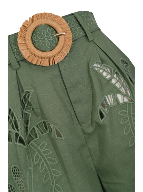 Shorts in misto lino con ricamo palma AMOSA | A26SSSH02VERDE