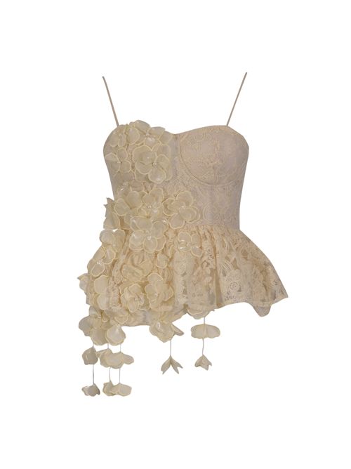 Top in pizzo di misto cotone con applicazioni floreali AMOSA | A26SSTS01U.V.