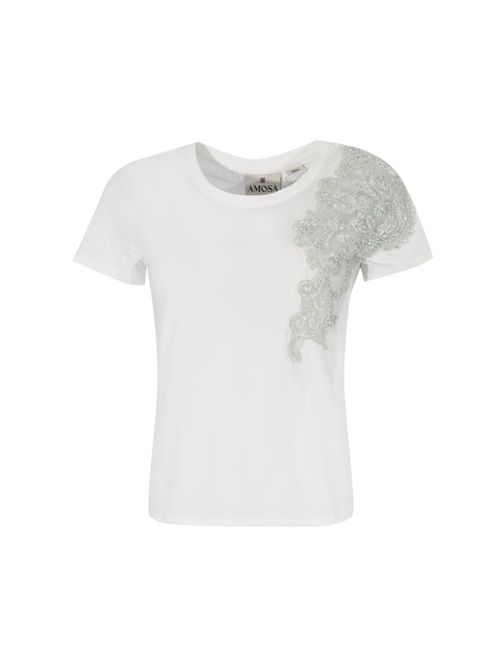 T-shirt in cotone con inserti in pizzo con perline AMOSA | A26SSTS18U.V.
