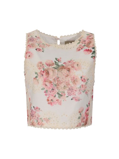 Top in cotone sangallo con stampa floreale AMOSA | A26SSTS38U.V.