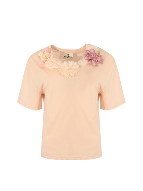 T-shirt in cotone con applicazioni floreali Crema AMOSA | A26SSTS53CREMA