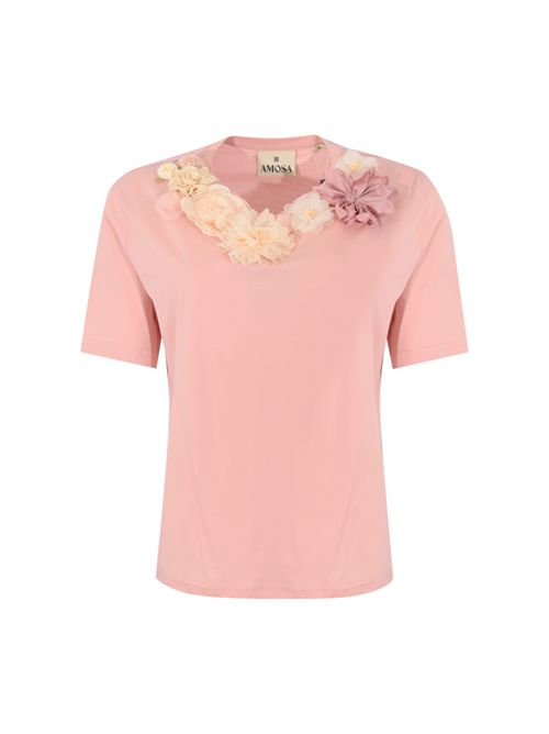 T-shirt in cotone con applicazioni floreali Rosa AMOSA | A26SSTS53ROSA