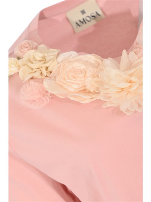 T-shirt in cotone con applicazioni floreali Rosa AMOSA | A26SSTS53ROSA