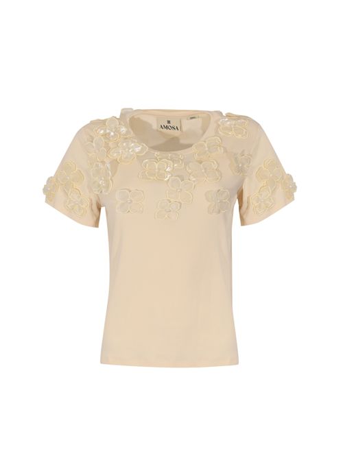 T-shirt in cotone con applicazioni floreali e perle AMOSA | A26SSTS55U.V.