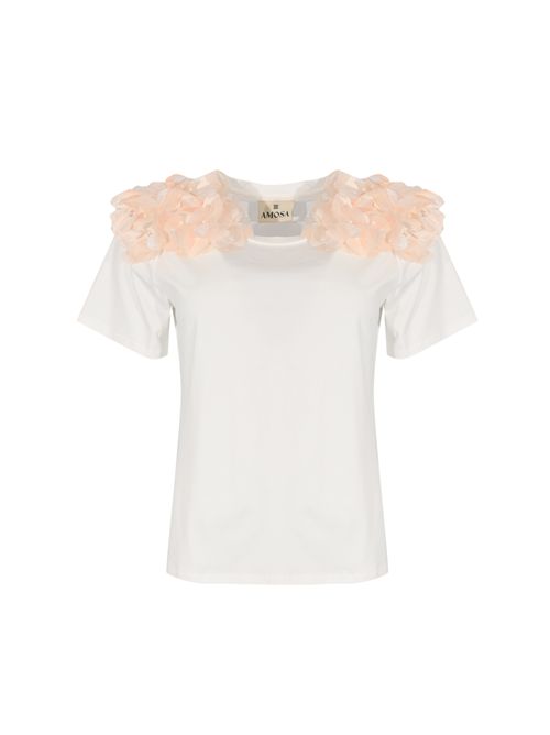 T-shirt in jersey di cotone con applicazioni floreali Bianco AMOSA | A26SSTS77BIANCO