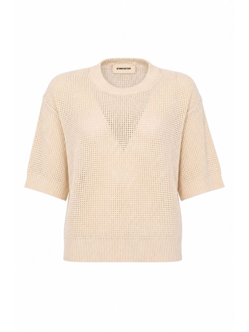 Maglia girocollo in crochet di misto cotone Avorio ATOMO FACTORY | PE26AFD0502A
