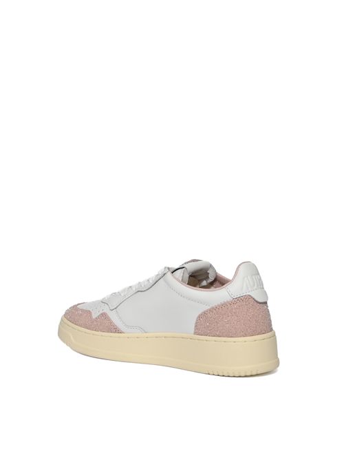 Sneakers Medalist Low in pelle e suede glitterato Bianco/Rosa AUTRY | AULWPK06
