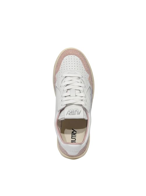 Sneakers Medalist Low in pelle e suede glitterato Bianco/Rosa AUTRY | AULWPK06