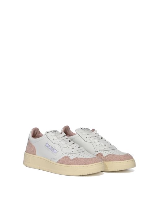 Sneakers Medalist Low in pelle e suede glitterato Bianco/Rosa AUTRY | AULWPK06