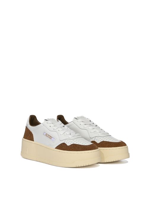 Sneakers Medalist Platform in pelle e suede glitterato Bianco Sigaro AUTRY | PTLWPK05