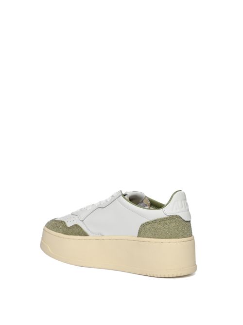 Sneakers Medalist Platform in pelle e suede glitterato Bianco Salvia AUTRY | PTLWPK07
