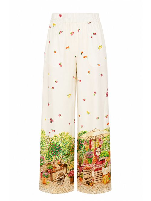 Pantalone in seta con stampa mercato e fiori Caliban | 4Y6RP4WFT1