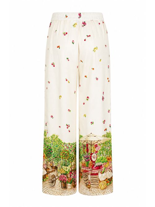 Pantalone in seta con stampa mercato e fiori Caliban | 4Y6RP4WFT1