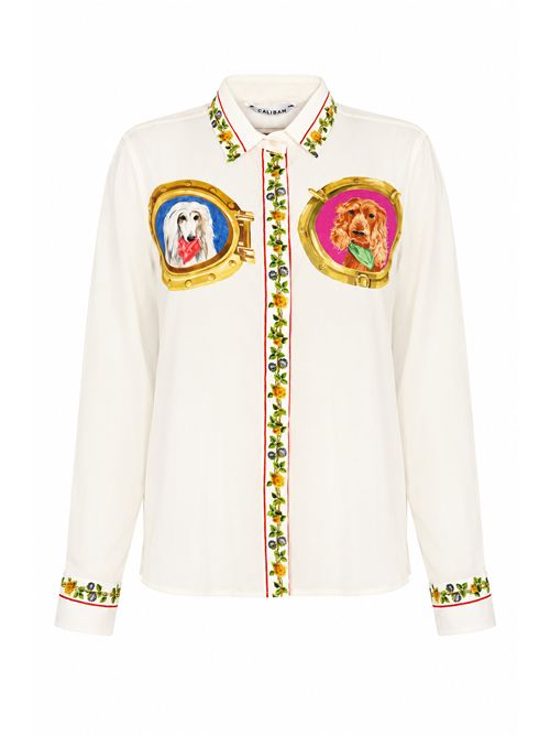 Camicia in seta con stampa cani Caliban | 4Y7AP6EFN1