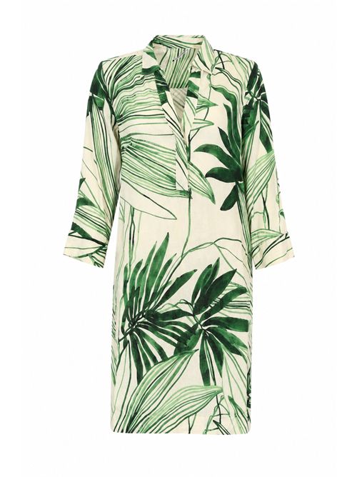 Abito midi in misto lino e viscosa con stampa foliage Caliban | 4YPXPLQFU1