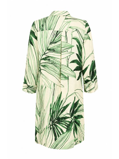 Abito midi in misto lino e viscosa con stampa foliage Caliban | 4YPXPLQFU1