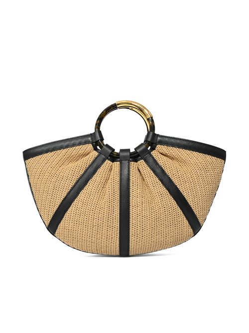 Borsa Shell Large in paglia e pelle Natural/Noir Coccinelle | E1U5D180101846