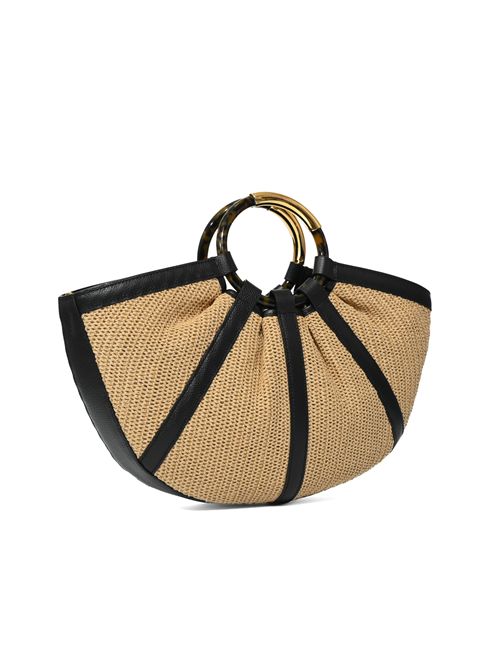 Borsa Shell Large in paglia e pelle Natural/Noir Coccinelle | E1U5D180101846