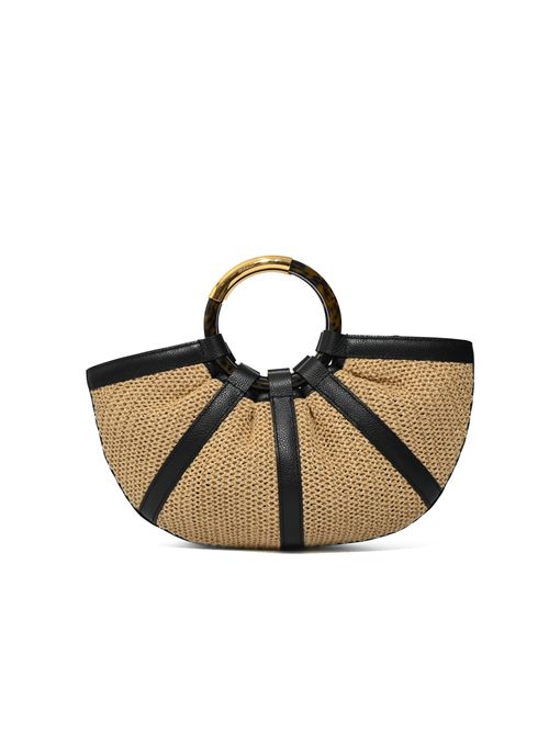Borsa Shell Medium in paglia e pelle Natural/Noir Coccinelle | E1U5D180201846