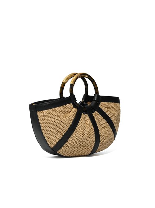 Borsa Shell Medium in paglia e pelle Natural/Noir Coccinelle | E1U5D180201846