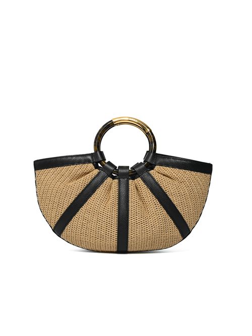 Borsa Shell Medium in paglia e pelle Natural/Noir Coccinelle | E1U5D180201846