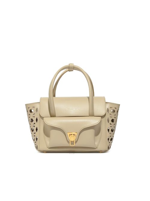Borsa Beat Double Monogram Small in pelle traforata Sandshell Coccinelle | E1UGC180301N64