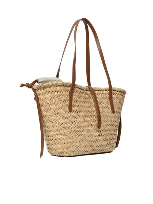 Borsa C-Me Summer Large in paglia e pelle Natural/Cognac Coccinelle | E1UV0110101675