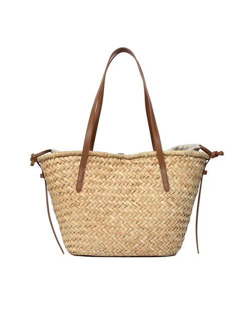 Borsa C-Me Summer Large in paglia e pelle Natural/Cognac Coccinelle | E1UV0110101675