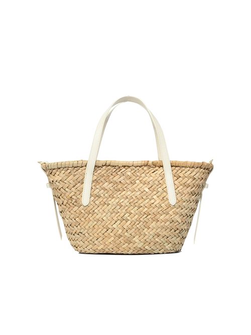 Borsa C-Me Summer Medium in paglia e pelle Natural/Pearl Coccinelle | E1UV0180101392