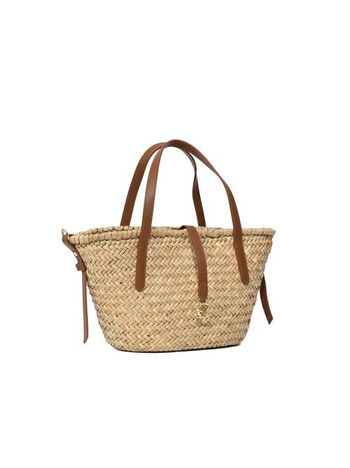 Borsa C-Me Summer Medium in paglia e pelle Natural/Cognac Coccinelle | E1UV0180101675