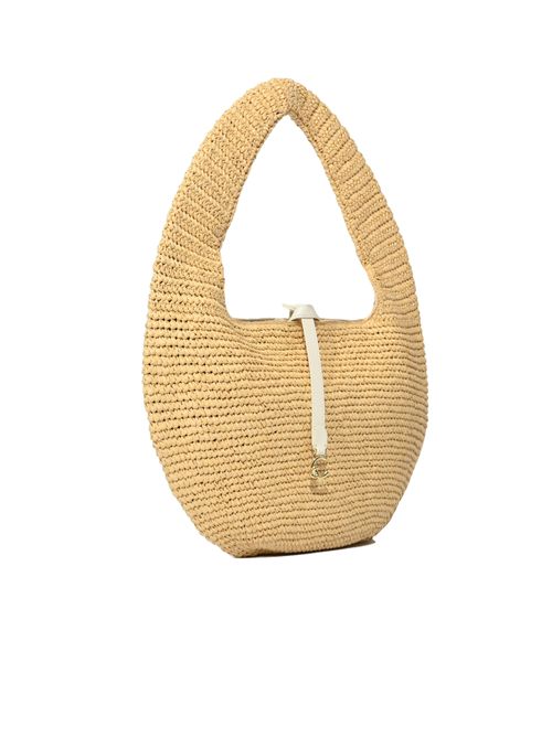Borsa C-Me Large in paglia e pelle Natural/Pearl Coccinelle | E1UV1130101392