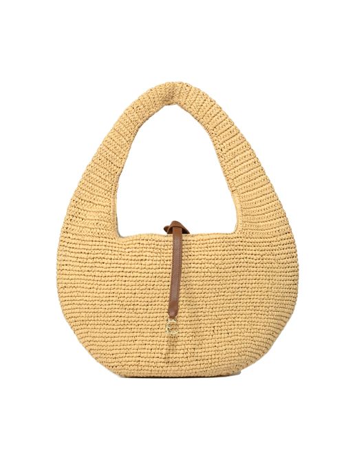 Borsa C-Me Large in paglia e pelle Natural/Cognac Coccinelle | E1UV1130101675